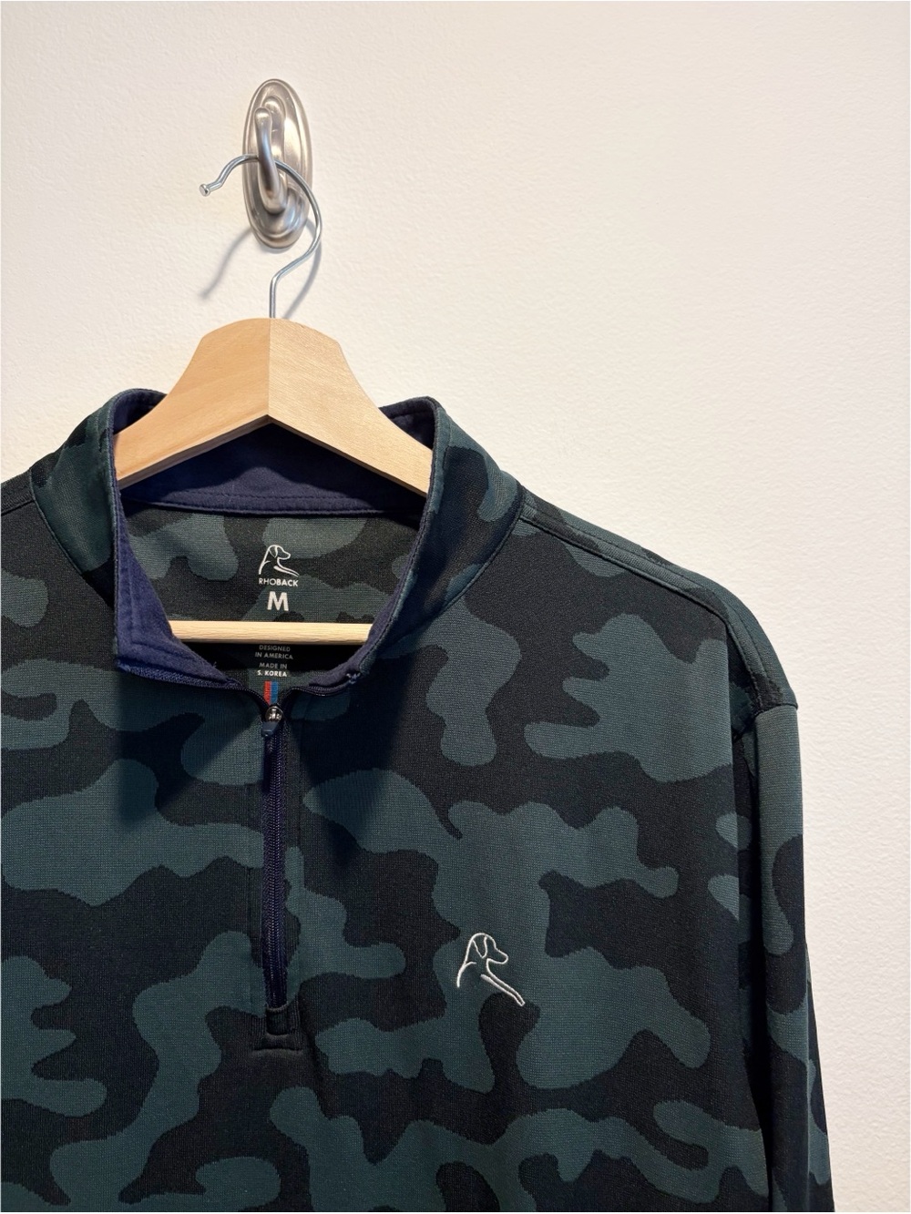Rhoback || Camo Jacquard Performance Q-Zip Pullover Green Black Medium